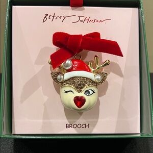 Betsey Johnson | Sparkling Reindeer Brooch w/ Velvet Bow